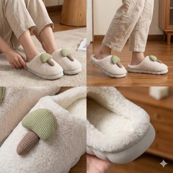 Couple's Cozy Mushroom Plush Slides - Soft & Warm Winter House Slippers - Picture 6 of 7